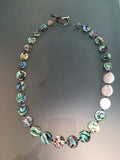 Aurelia Necklace - Abalone & Freshwater Pearl Statement Necklace - Circle Edition