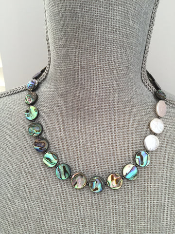 Aurelia Necklace - Abalone & Freshwater Pearl Statement Necklace - Circle Edition