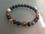 Mens Brown Variagated Agate Statement bracelet - Gemstone Bracelet with an Antique Brass  Buddha - Mens bracelet size