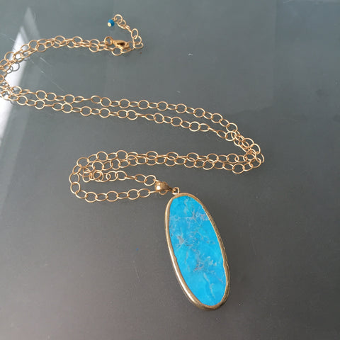Turquoise Howlite Gemstone Necklace - Long Layering Necklace - Gold Plated