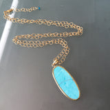 Turquoise Howlite Gemstone Necklace - Long Layering Necklace - Gold Plated