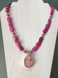 Layla Necklace - Pink Agate Druzy Pendant