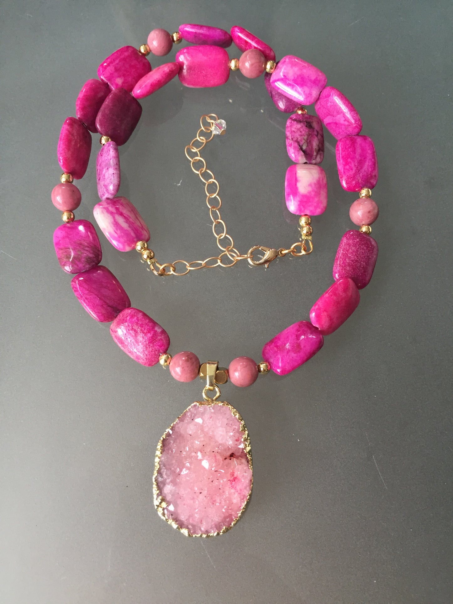 Layla Necklace - Pink Agate Druzy Pendant