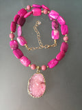 Layla Necklace - Pink Agate Druzy Pendant