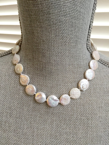 White Freshwater Coin Pearl Necklace
