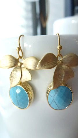 Turquoise Orchid Earrings