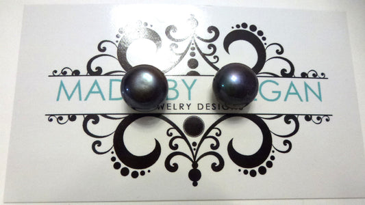 Black Freshwater Pearl Earrings - Large