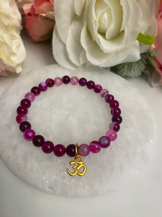 Om Bracelet - Pink Agate Edition