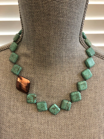 Copper & Turquoise Statement Necklace - turquoise howlite gemstone statement necklace