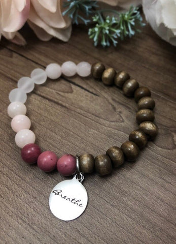 Breathe Bracelet - Mixed gemstone & distressed wood Mala bracelet