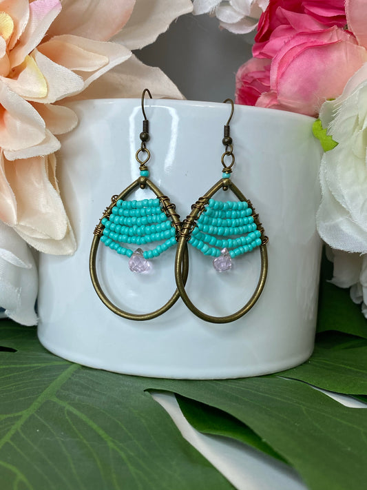 Turquoise & Light Pink Boho Gemstone Earrings