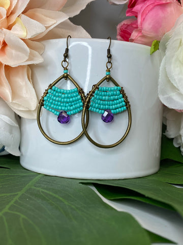 Turquoise & Amethyst Boho Gemstone Earrings