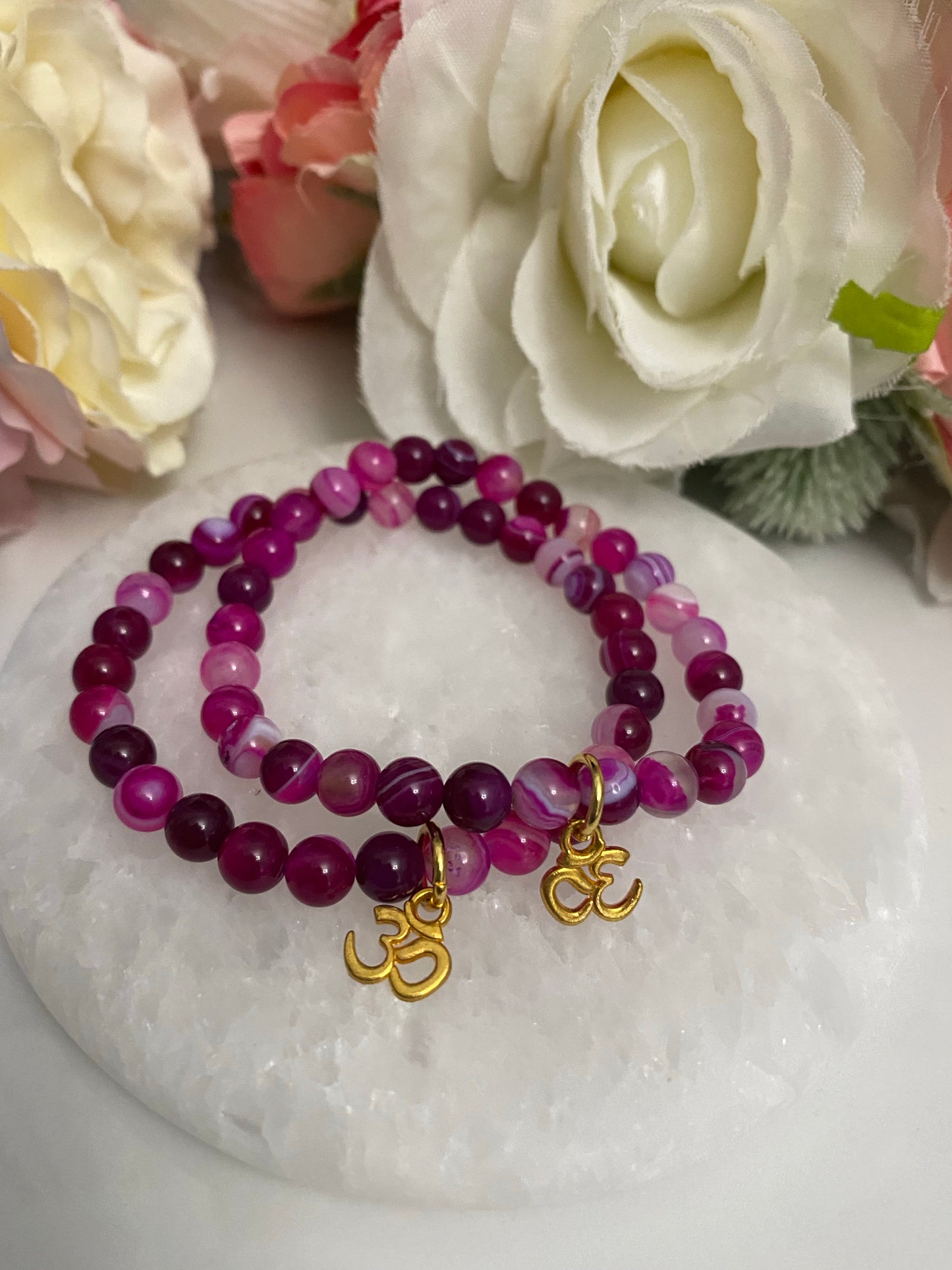 Om Bracelet - Pink Agate Edition