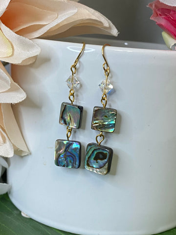Paua - Crystal Three Tiered Earrings