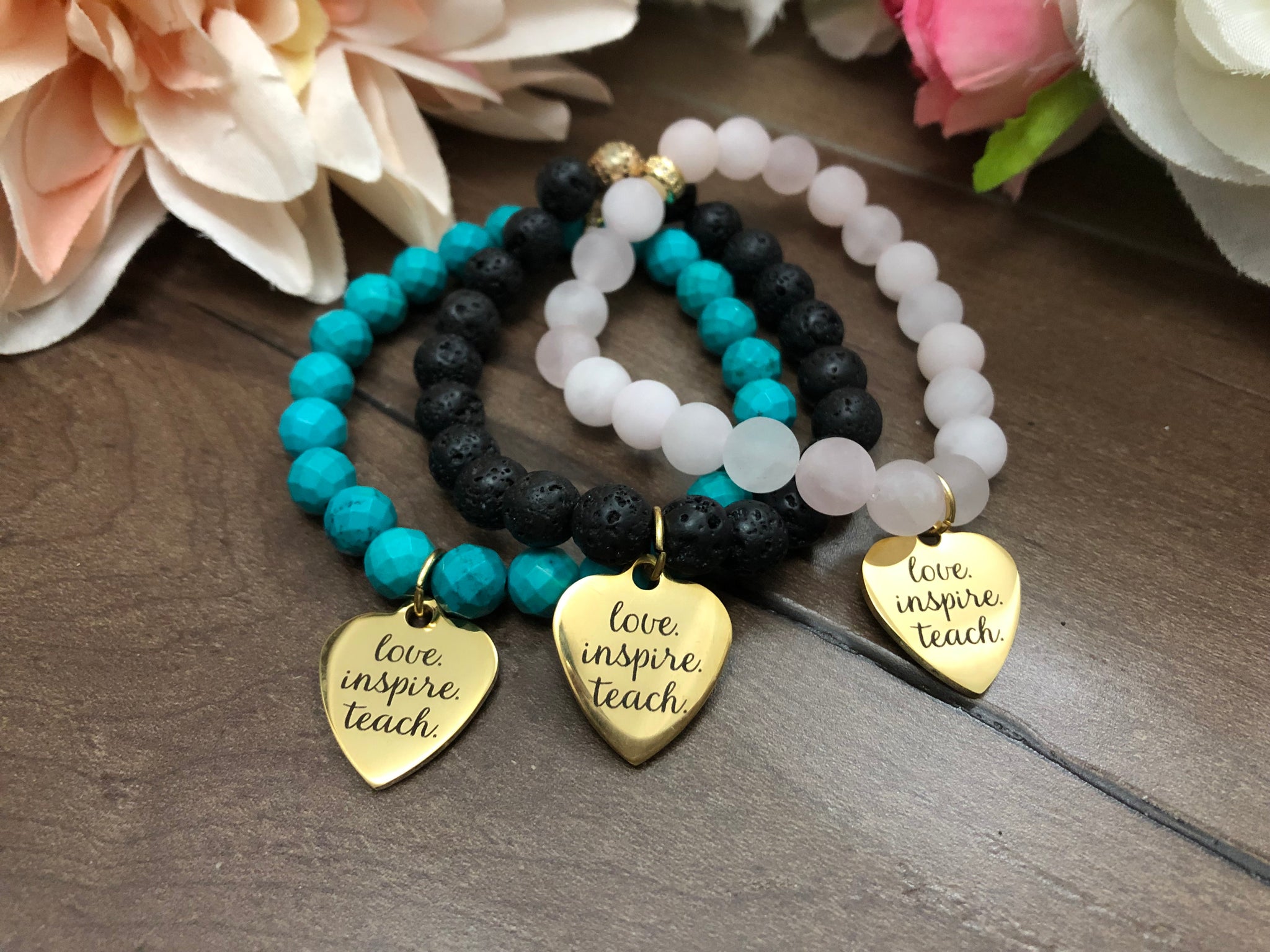Love Inspire Teach Bracelet perfect gifts for teachers mala bracele Made by Megan